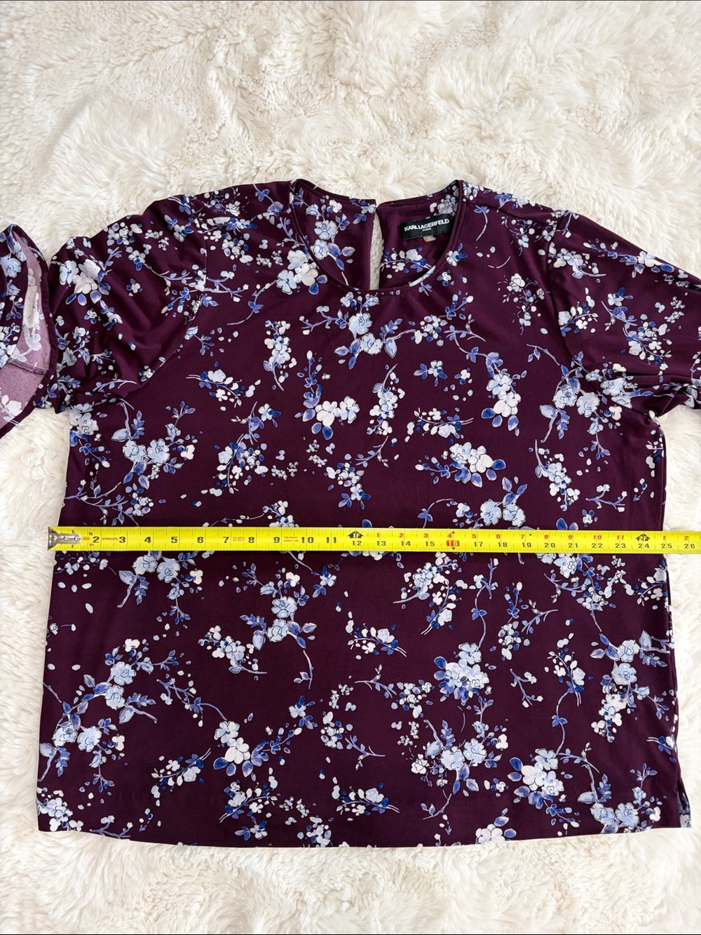 KARLLAGERFELD,Size 2X,Women's Plum Floral Ruffle-Sleeve Blouse - Picture 12 of 17